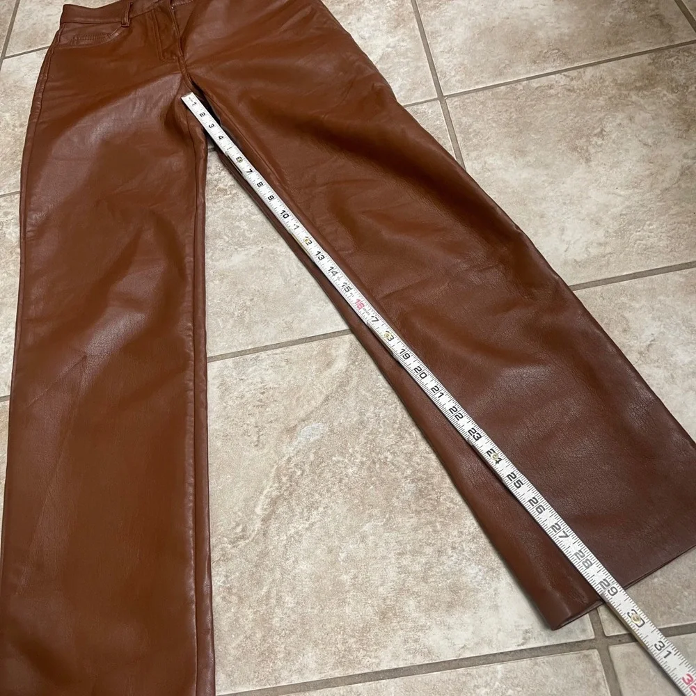 Wilfred Free Vegan‎ Leather Pants High Waisted Brown Straight Leg Trousers Sz 0